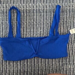 Blue Ribbed bikini top